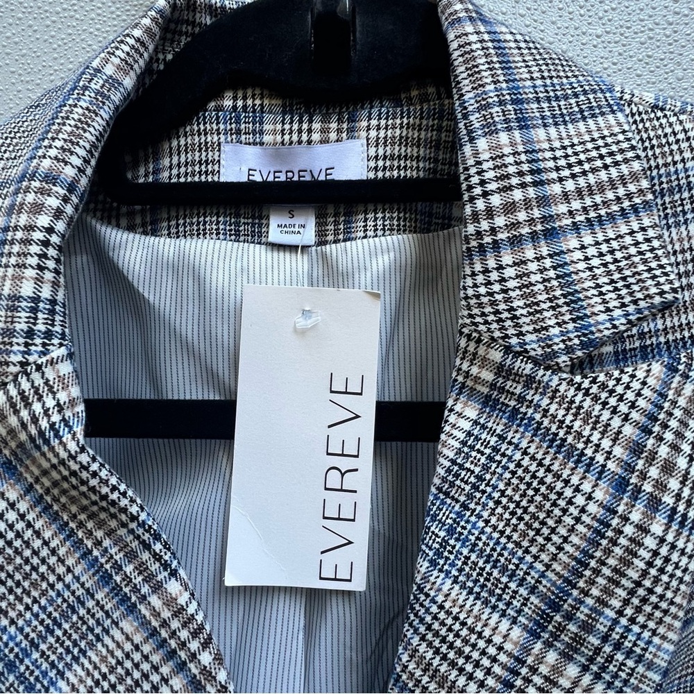 Evereve Ivy Blazer Plaid NEW with Tags Small Academia Office Business Blue - Picture 4 of 10